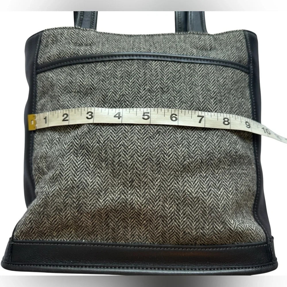 Coach Vintage Y2K 1999 Bleeker Black Leather Gray Tweed Wool Tote Shoulder Bag